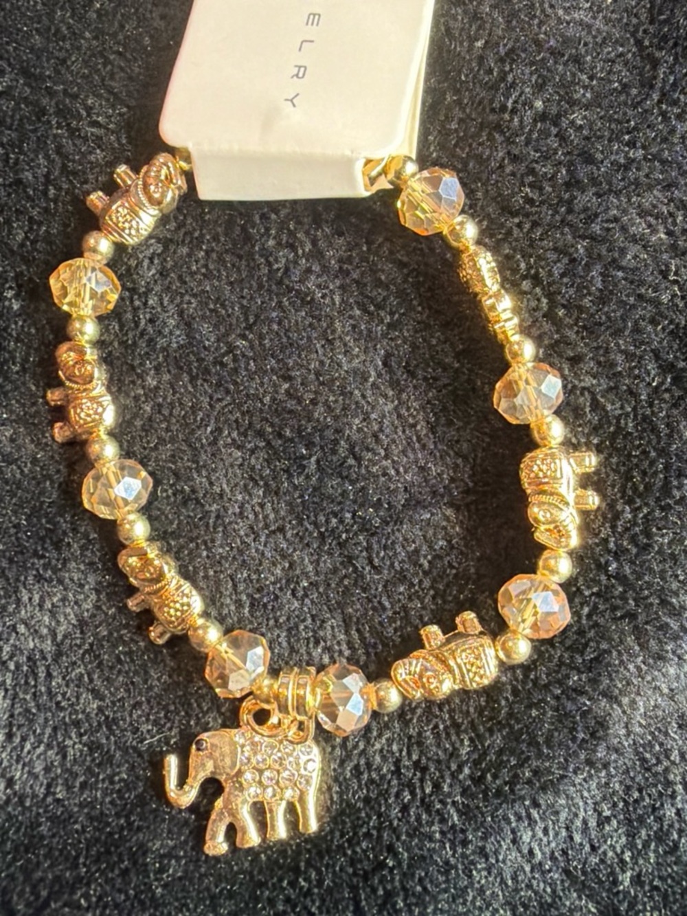 Gold Elephant Charm Stretch Bracelet - Gold